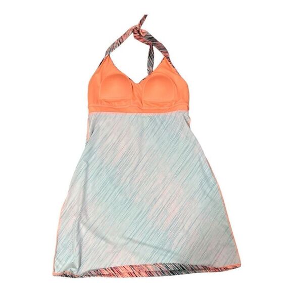 ZeroXposur Halter Swim Dress Built In Bra Neon Orange Grey Sun Protection Size L - Picture 6 of 13